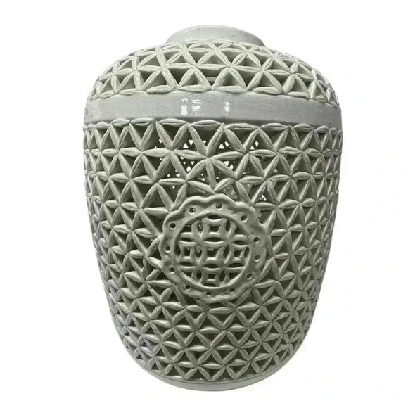 Pair of white majolica perforated Chinese Reticulated Porcelain Ceramic Vases - Picture 7 of 16